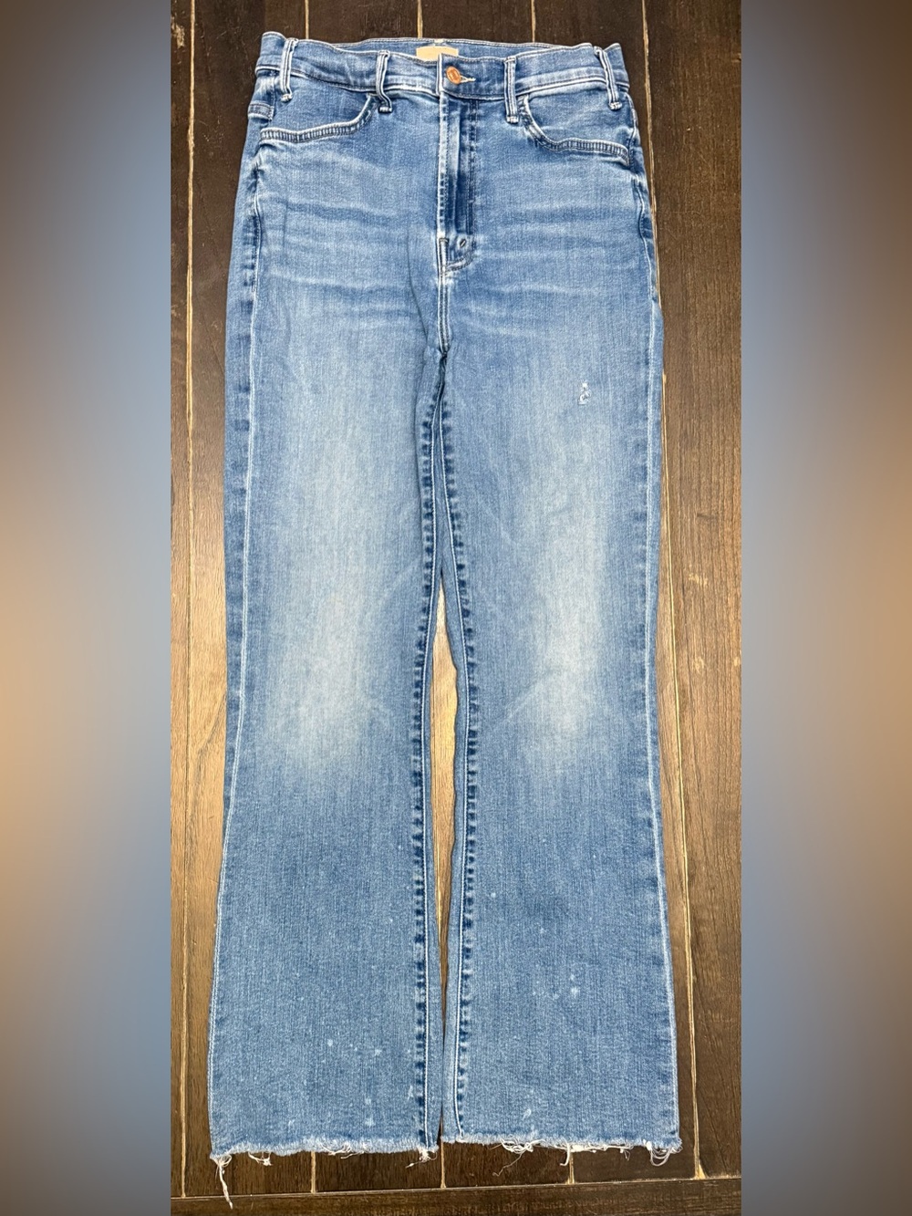 MOTHER The Hustler Ankle Fray Jeans Women 29 High Rise Kick Flare Raw Hem